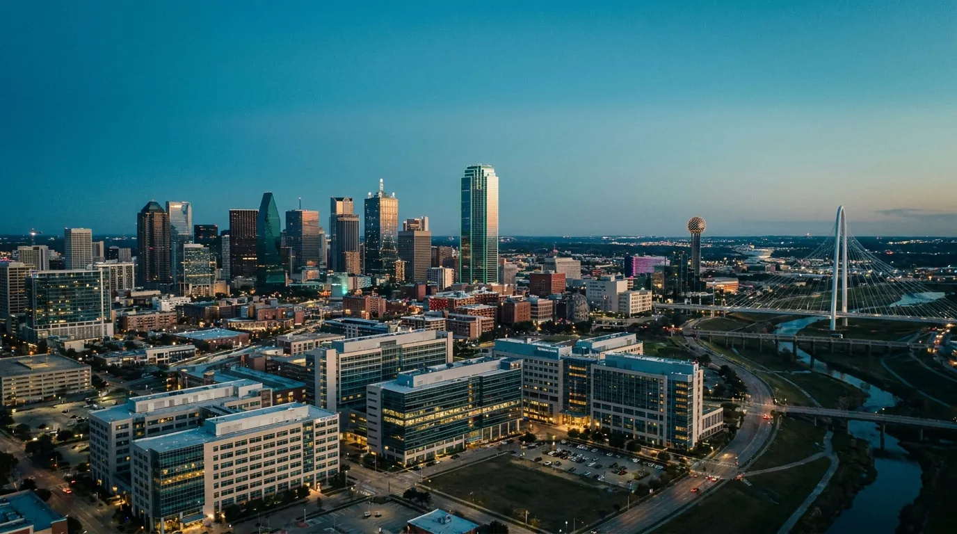 The Dallas skyline at dusk